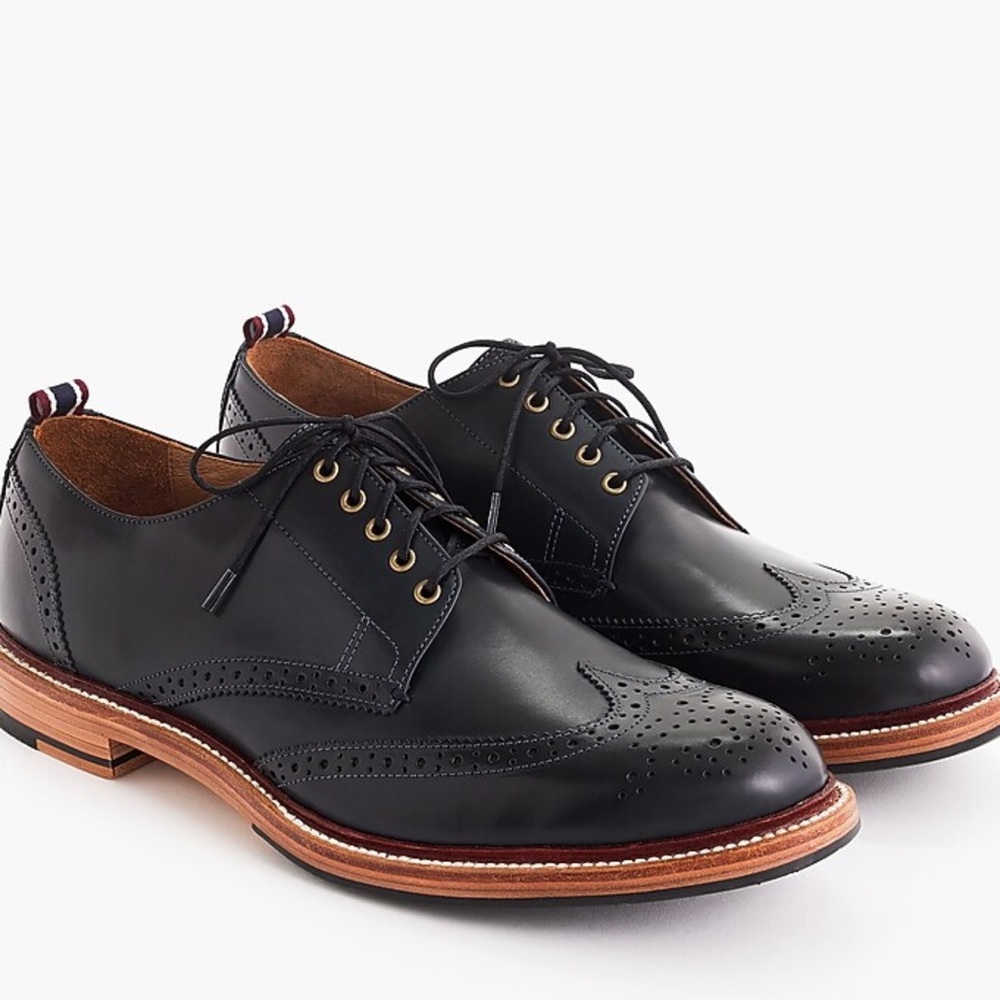 J. Crew Oar Stripe Shortwing Derbys Italian Leather Dress Shoes Dark Pacific 8